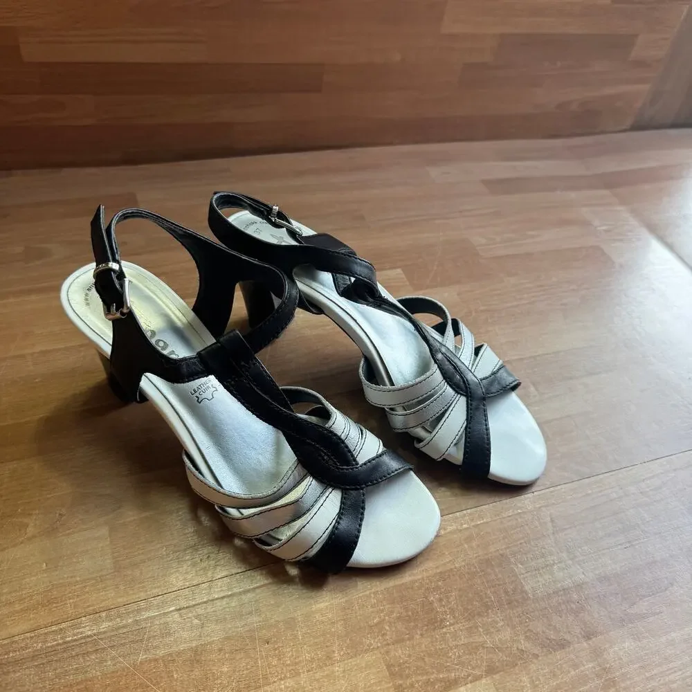 Tamaris Black & Silver Strappy Leather Slingback Sandals - Size 37 (US 6.5)